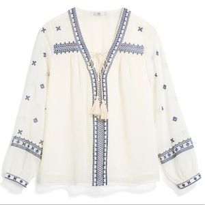 Navy and blue blouse top